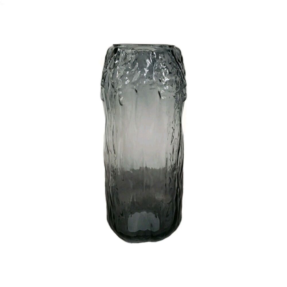 Smoke Grey Glass Vase 11" Textured Icy Ombre